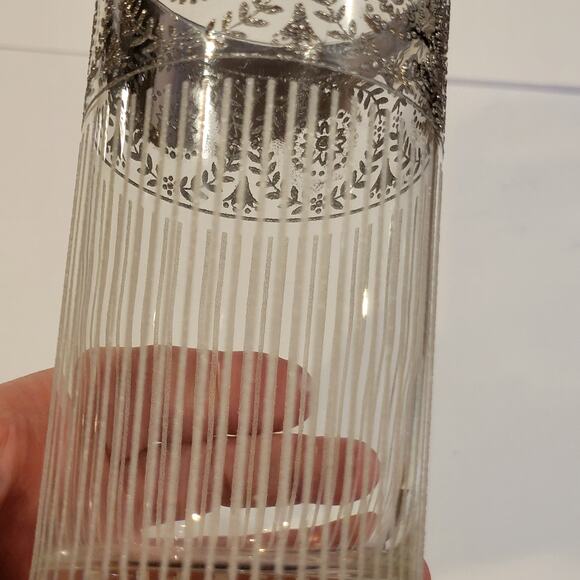 Set Of 2 Vintage Culver Tyrol Silver Highball Glasses Vertical Stripes - Picture 7 of 8